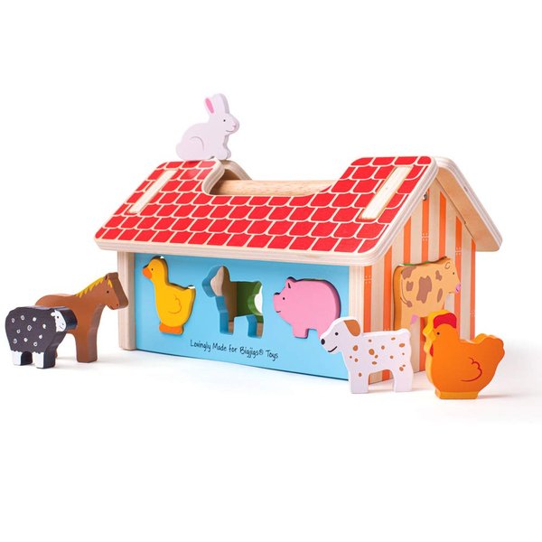 Bigjigs Toys, Shape Sorter, Wooden Toys, Farm Toys, Wooden Shape Sorter, Shape Sorters for 2 Year Olds, Wooden Farm Toys, Childs Farm Toy, Toy Farm Shape Sorter