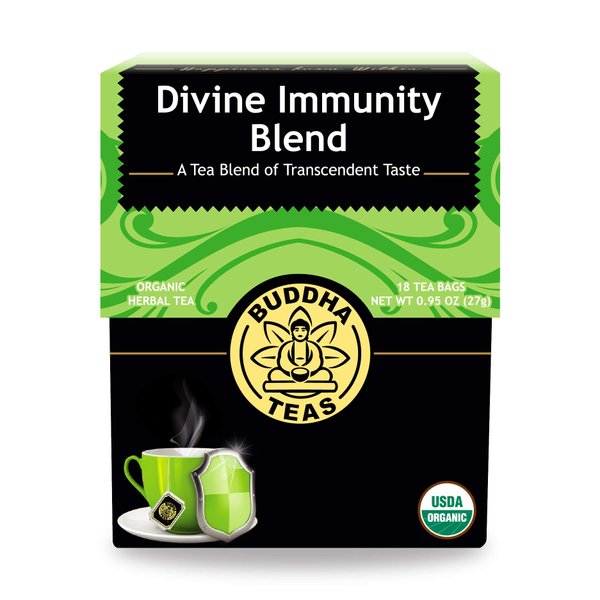 Buddha Teas - Organic Divine Immunity Blend - Herbal Tea - For Health & Wellbeing - With Antioxidants & Minerals - Clean Ingredients - Caffeine Free - OU Kosher & Non-GMO - 18 Tea Bags (Pack of 1)