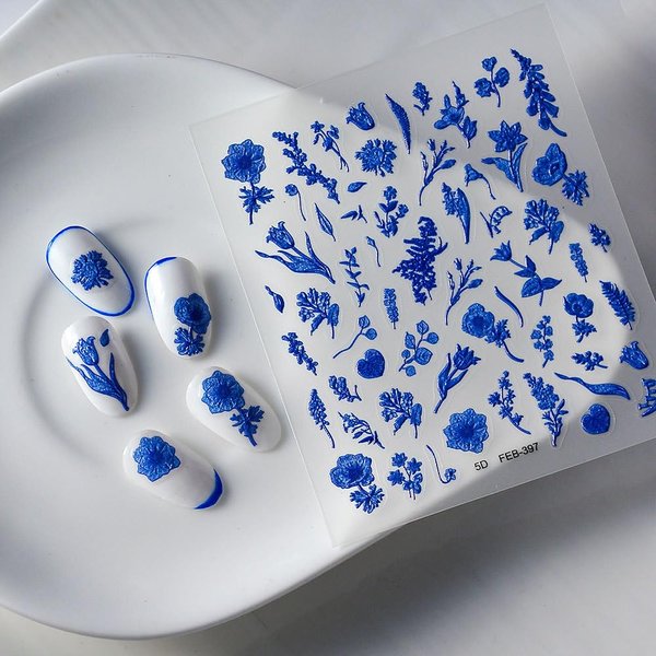 Flowers Nail Art Stickers 3D Flowers Nail Stickers Spring Petals Nail Decals Blue Purple Nail Art Design Decals for Nail Art Blue Flower Cute Designs Self Adhesive Nail Art Supplies Accessories 1PCS