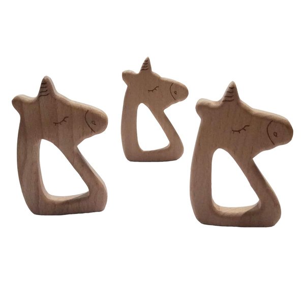 Arakierst 5pcs Lovely Cartoon Wood Teether Pure Natural Animal Horse Shape Teething Rings Nursing Beech Teether DIY Pendant Toy (Horse 5pcs)