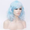 BUFASHION 14" Women Short Wavy Curly Wig Mixed Blue Bob Wig Cosplay Halloween Synthetic Wigs with Side Bang wig(Mixed Blue)