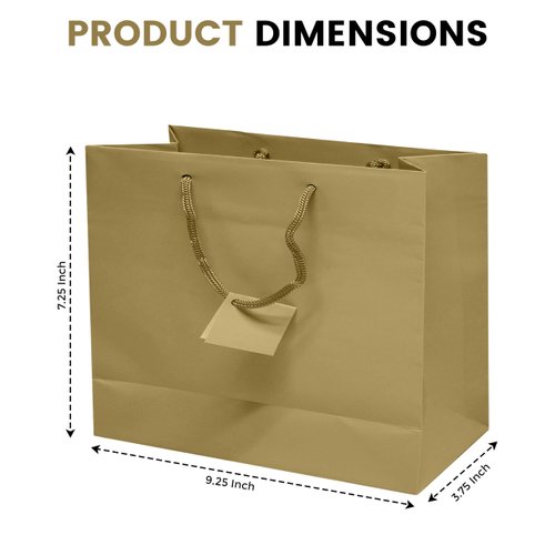 Novel Box Gold Gift Bags with Handles 10 Pack Wide Paper Bags - Shopping Bags Bulk Gift Bags Business, Shopping, Birthday Paper Shopping Bags - Shopping Bags for Groceries