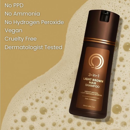LIGHT BROWN Hair Dye Shampoo – Natural Hair Color & Gray Coverage in One Step – Herbal Color Shampoo with Conditioner – Ammonia-Free for All Hair Types – 6.76 fl oz