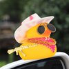 wonuu Car Rubber Duck Decoration, West Cowboy Duck Car Dashboard Decoration Accessories with Mini Swim Ring Cowboy Hat Scarf and Sunglasses, A_Pink&White Cowboy hat