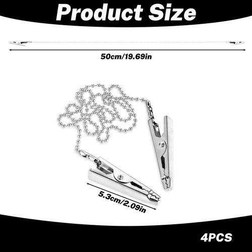 4 Pcs Bib Holder Clip Dental Bib Clips Napkin Clip Chain Lanyard with Ball Chains Metal Napkin Holder Clips Reusable Bib Chain Clips for Adults Elders Clamp Napkin Neck Chain Clips Race Bib Clips