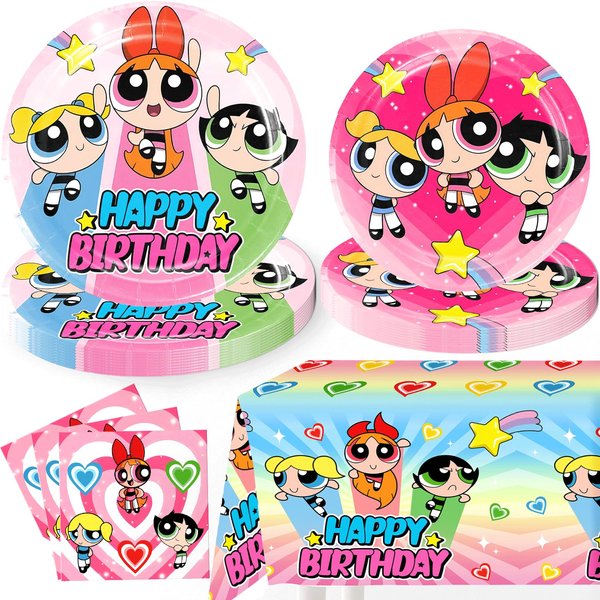 81pcs Girls Birthday Decorations Plate, Girls Party Supplies 40pcs Plates, 40pcs Napkins, 1pc Tablecloth for Girls Party Decorations