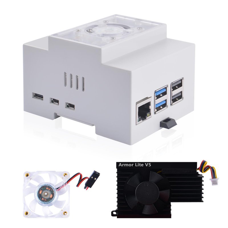 GeeekPi Case for Raspberry Pi 5, DIN Rail Case with Armor Lite V5 for ...