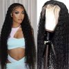 AUOCATTAIL Glueless Human Hair 13x6 Curly Wigs Pre Plucked HD Lace Deep Water Wave Lace Frontal Wig 180% Density 26 Inch
