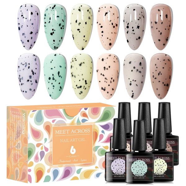 MEET ACROSS Jelly Eggshell Gel Nail Polish Set 6 Colors Pink Green Purple Crackle Gel Polish Summer Macaron Collection Nail Polish UV LED Soak Off Nail Art at Home (Jelly Eggshell)