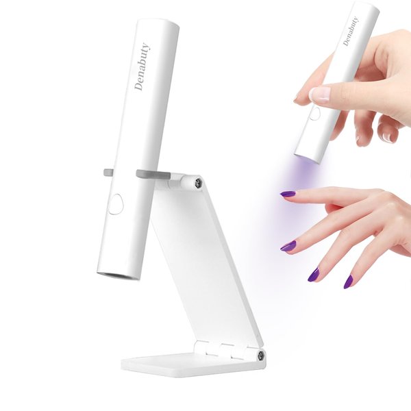 UV Light for Gel Nails, Denabuty Mini U V LED Nail Lamp Handheld with Stand, Portable Nail Dryer Rechargeable USB Cordless, Nail Light with 2 Timers for Fast Drying (White)