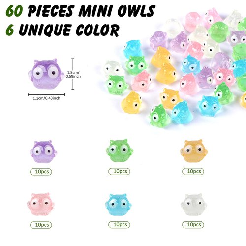 60 PCS Mini Owls for Crafts Dollhouse Fairy Garden Decor Miniature Figurines Owl Decor for Car Tiny Resin Animals for Micro Landscape Plant Pots