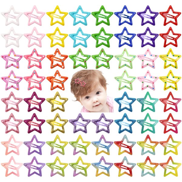 Dizila 60 Pieces/30 Pairs Small 1.3" Non Slip Glitter Sparkly Star Metal Snap Hair Clips Mini Barrettes Tiny Stars Shaped Hairclips Hairpins Y2K Hair Accessories for Baby Girls Toddlers Kids Women