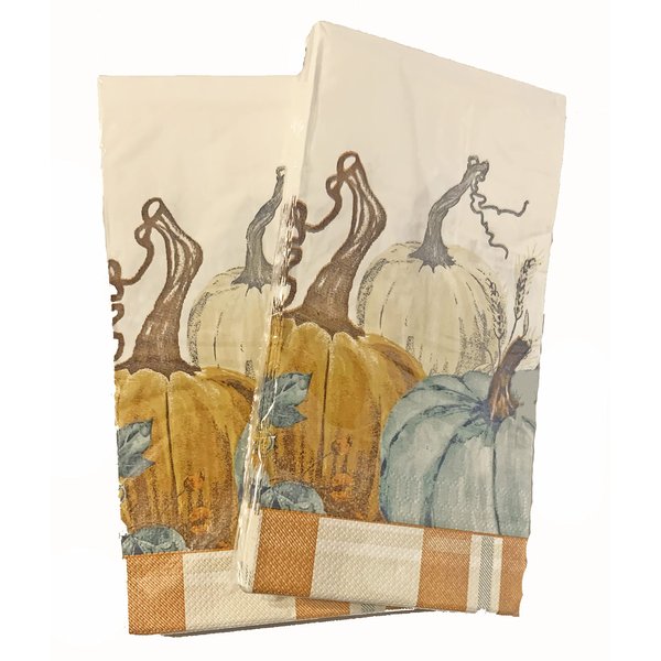 Fall Autumn Thanksgiving Pumpkins Illustration Rectangular Disposable Paper Napkins Guest Towels 28 count