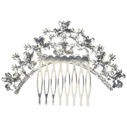 Unik Occasions Pearl and Crystal Clover Cluster Tiara Hair Comb, Silver
