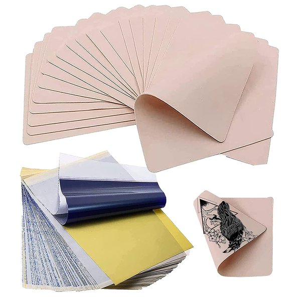 SOTICA Tattoo Practice Skin with Transfer Paper - 10PCS Tattoo Fake Skins and 20PCS Tattoo Transfer Paper Tattoo Skin for Practicing Stencil Paper Tattoo Fake Practice Skin for Tattoo Supplies