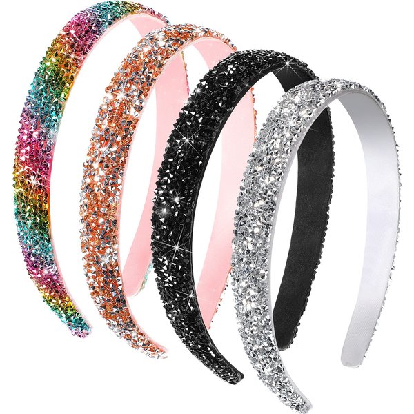 Waydress 4 Pieces Rhinestone Headband for Women Crystal Sparkly Jewel Bling Glitter Headband Hair Accessories (Bright Color)