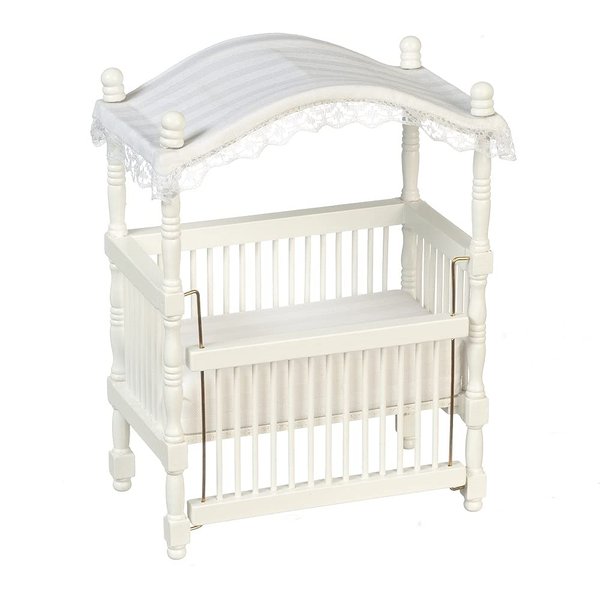 Dollhouse Miniature White Canopy Crib T6133w
