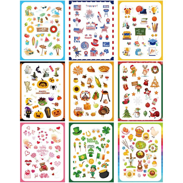 Gersoniel 18 Sheets Holiday Stickers Seasonal Stickers Scrapbooking Calendar Stickers Assorted Monthly Planner Stickers for Kids Classroom Back to School Easter Thanksgiving Birthday Party Supplies