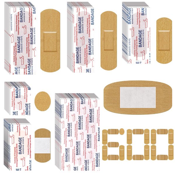600 Pieces Assorted Bandages, Flexible Fabric Adhesive Bandages Family Variety Pack, Small Comfortable Fingertip Bandages Bulk for Wound, Various Sizes Spot Bandage, Round Cloth Bandages for Aids