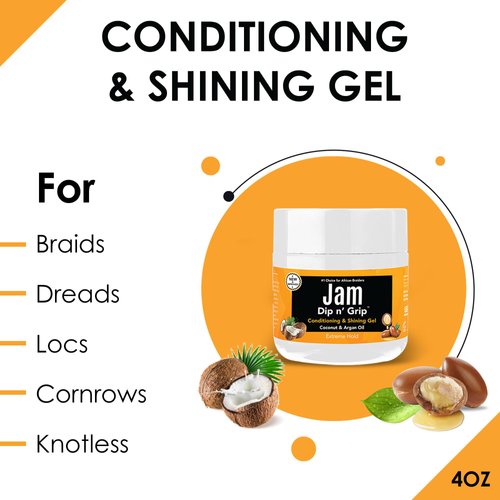 Jam Dip n Grip Hair Care Conditioning & Shining Gel Extreme Hold, High Shine, Tames Frizz Hair Gel With Argan and Coconut Oil Hair Gel For All Hair Types 4oz (Pack of 3)