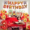 Fire Truck 3rd Birthday Decorations, Firemen Firefighter Party Supplies with Sound the Alarm I’m 3 Cake Topper, Happy Birthday Banner, Fire Truck Balloons, Tablecloth, Fire Engine Decor Boy