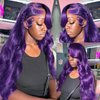 YMS 200% Density Transparent HD Lace Front Wigs Human Hair Purple Human Hair Wigs for Women Body Wave Lace Frontal Wigs Human Hair Royal Purple Glueless Wigs Human Hair Pre Plucked 28 Inch