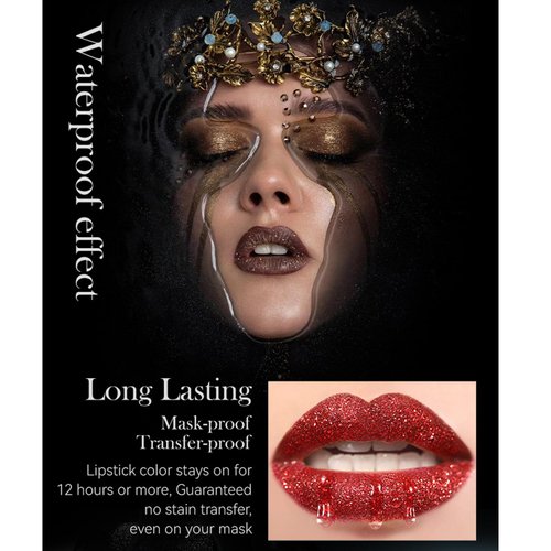 Metallic Diamond Glitter Lipstick, 3 Colors Diamond Lip Gloss Matte to Glitter Lipstick Long Lasting Waterproof Shimmer Sparkling Lipstick High Pigment Tinted Lip Gloss for Halloween Lip Makeup