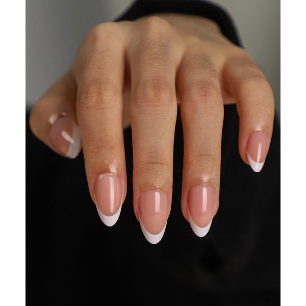 Press On Nails Short, 16 Sizes 32pcs, Almond Fake Nails Glossy, Nail Glue Included (French)