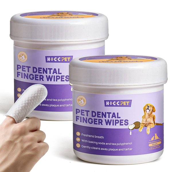 HICC PET Teeth Cleaning Wipes for Dogs & Cats, Remove Bad Breath by Removing Plaque and Tartar Buildup No-Rinse Dog Finger Toothbrush, Disposable Gentle Cleaning & Gum Care Pet Wipes, 100 Counts