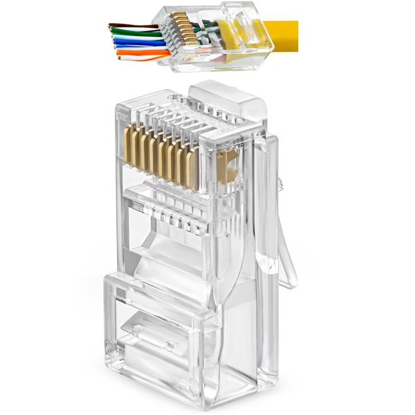 GTZ RJ45 Cat5e Pass Through Connectors - Pack of 50 - EZ to Crimp Modular Plug for Solid or Stranded UTP Network Cable - Male Ethernet Connector End