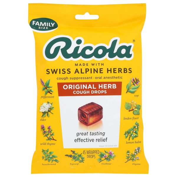 Ricola Original Herb Cough Drops, 45 Count, Cough Suppressant & Throat Relieving Drops with Naturally Sourced Menthol, Pleasing Herbal Taste for Coughs & Throat Irritation Symptom Relief