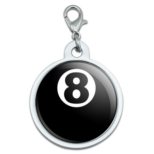 Eight Ball - Pool Billiards Large Chrome Plated Metal Pet Dog Cat ID Tag