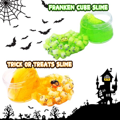 Funewest 6 Packs Halloween Crystal Slime Clear Slime Kit for Girls Boys Ages 8-12, Non Sticky Fluffy Slimes for Kids, Party Favors with Spooky Add Ins, Stress Relief Jelly Slimes Toys