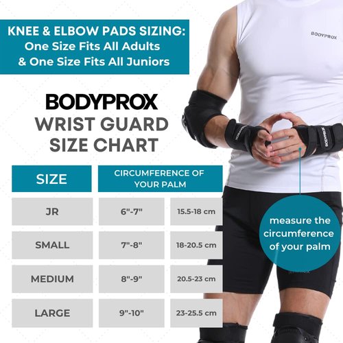 BODYPROX Knee Pads Elbow Pads Wrist Guards Set for Inline Skating, Skateboarding, Roller Derby, BMX Ride, and Rollerblading (Large)