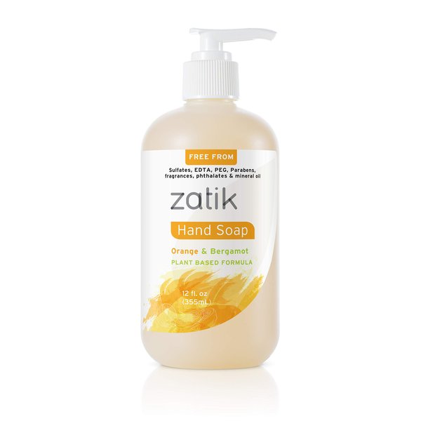 Zatik Naturals - Liquid Hand Soap - Orange & Bergamot Moisturizing Handwash, 12 oz (Pack of 1)