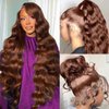 WUANYO 26 Inch Chocolate Brown Lace Front Wig Human Hair 360 Body Wave Lace Front Wigs Human Hair 180% Density Pre Plucked Colored Wigs Human Hair With Natural Hairline 4# Brown Wig Human Hair