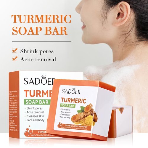 AOJUIGO Natural Turmeric Soap,Pure Turmeric Handmade Soap Bar For Face & Body,Corrector Remove Acne Blackheads Dark Spot,Moisturizing Erase Fine Lines,Firming,Friendly Vegan&Cruelty Free Gentle Soap