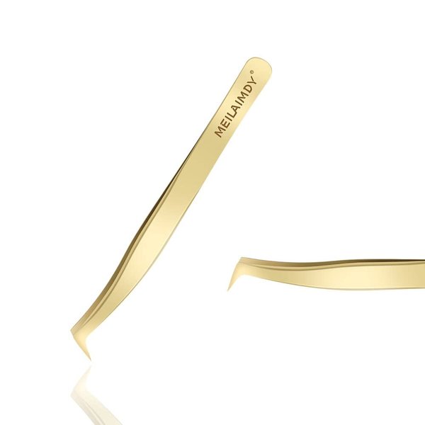 MEILAIMDY Eyelash Extension Tweezers -Precision Stainless Steel Volume Tweezers for Easy Fans False Lashes Cluster 2D-6D Volume Lash Tweezers(Gold)