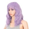 SWACC Short Curly Wavy Bob Wig with Bangs Synthetic Medium Shoulder Length Hair Wig for Women with Wig Cap (Lavender Purple)