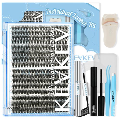 KevKev Lash Clusters Kit 3D Fluffy Cluster Lashes 30D+50D 320 Pcs DIY Lash Extensions Eyelash Clusters Glue Individual Lashes Remover Cluster Thin Band & Soft (Fluffy 30+50D Kit,D-8-16mix)