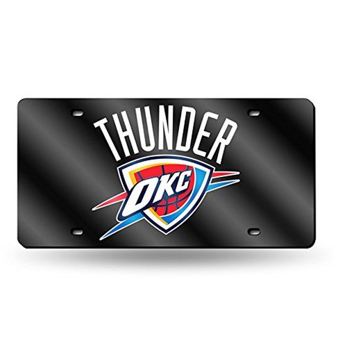 Rico Industries NBA Oklahoma City Thunder - Black Laser Inlaid Metal License Plate Tag 6 x 12-"