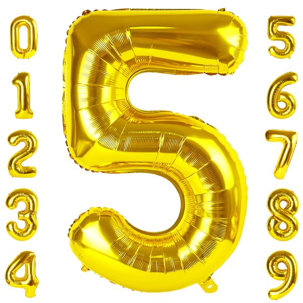 Number 5 Balloon Gold 40 Inch, 5 Year Old Girl Boy Birthday Gift, 5 15 25 35 45 50th 55 Birthday Anniversary 2025 Party Decorations, 5 Foil Helium Balloon Party Supplies