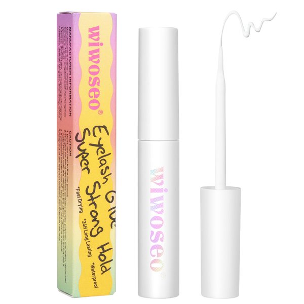 wiwoseo Eyelash Glue Super Strong Hold Lashes Glue for Lash Extensions Clear Eyelash Adhesive Glue for Strip Lashes Adhesive Fast Drying Lash Glue Waterproof Eyelash Glue Long Lasting (5ml, Clear)