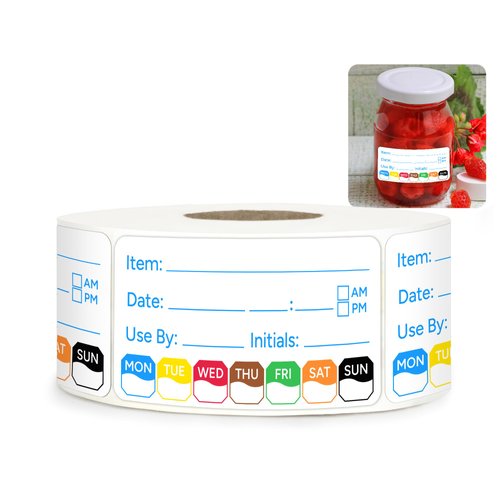 500pcs 1 inch X 2 inch Restaurant Quality Shelf Life Food Rotation Labels, Self-Adhesive Removable for Reusable Containers, Food Safety Date Sticker, Leftover Labels (1 * 2in-500pcs-Blue5)