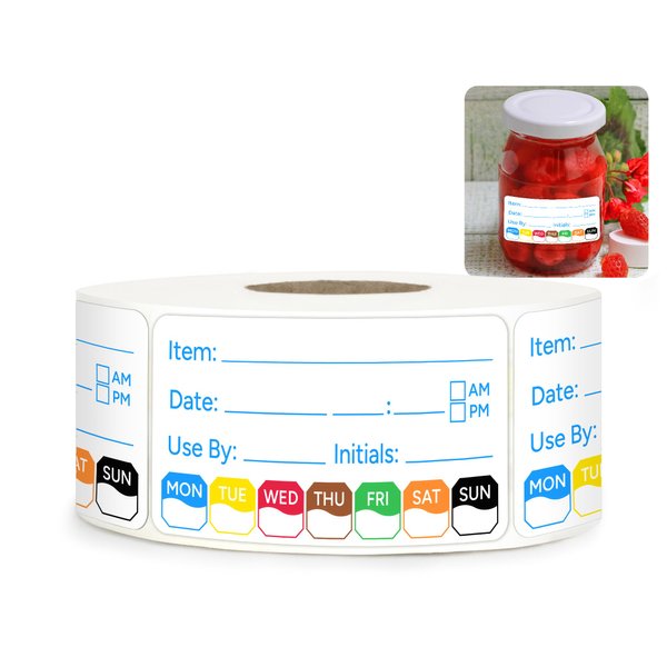 500pcs 1 inch X 2 inch Restaurant Quality Shelf Life Food Rotation Labels, Self-Adhesive Removable for Reusable Containers, Food Safety Date Sticker, Leftover Labels (1 * 2in-500pcs-Blue5)