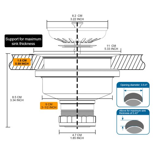 BOTEMY B9173 Kitchen Sink Drain Assembly 3-1/2 inch with Removable Sink Strainer Basket/Stopper 304 Stainless Steel (Oil Rubber Bronze)