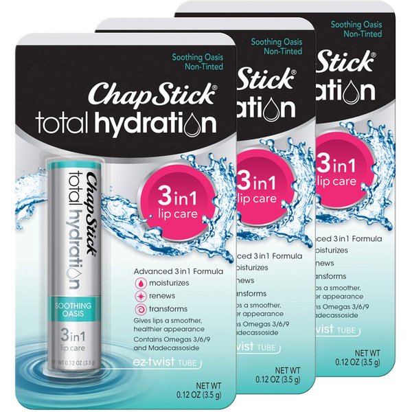 ChapStick Total Hydration 3-in-1 Lip Care Soothing Oasis 0.12 oz (Pack of 3)