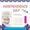 Vopintpy 4th of July Press on Nails Independence Day Fake Nails with French Tip Design Glossy Acrylic Glue on Nails Short Square Stick on Nails for Women DIY American Patriotic Manicure