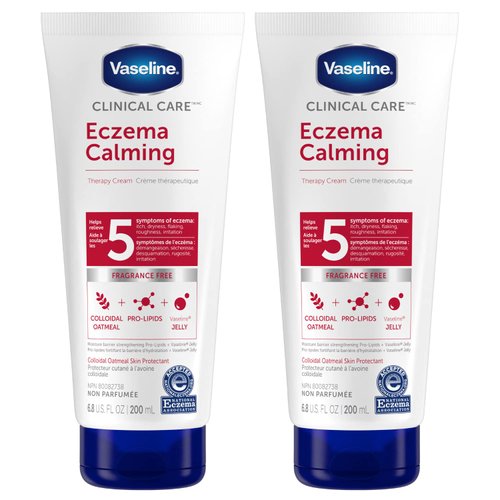 Vaseline Eczema Calming Hand & Body Cream Lotion for Dry Skin - Unscented Clinical Care Cream Body Lotion with Colloidal Oatmeal Skin Protectant, Pro-Lipids Jelly, 6.8 Oz Ea (Pack of 2)