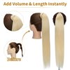 SEGO Ponytail Extension Human Hair 100% Real Human Hair Clip In Wrap Around Long Straight Ponytail With Magic Paste Pony Hairpieces for Women -20 Inch 95g 613 Bleach Blonde